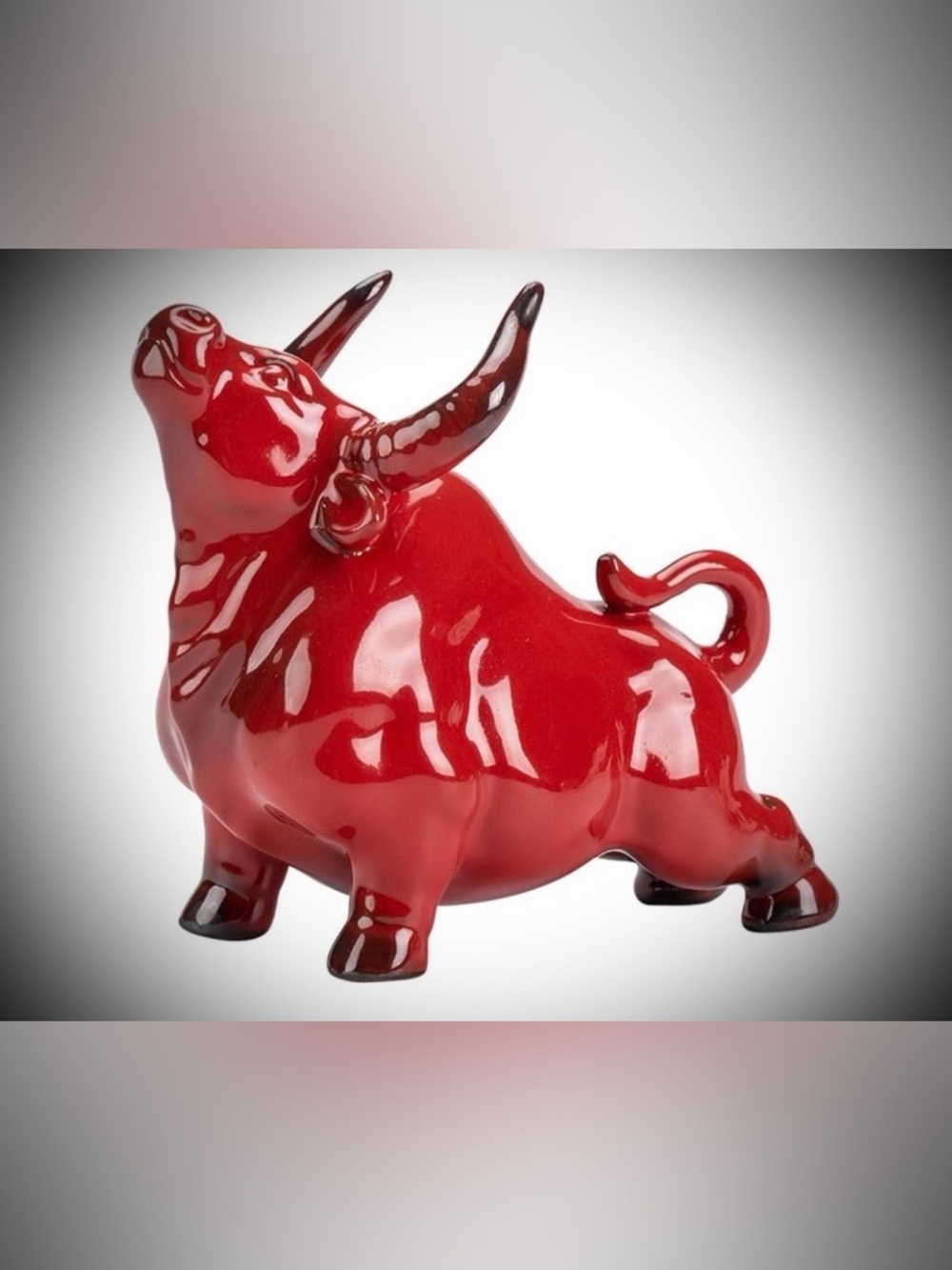 VOSAREA Vibrant Red Artisanal Ceramic “Wall Street Bull” Figurine NWTs